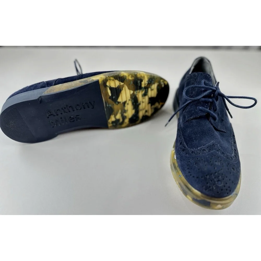 Anthony Miles Blue Suede Brogue‎ Shoes Clear Sole Men's Lace-Up Size 11 Shoes
